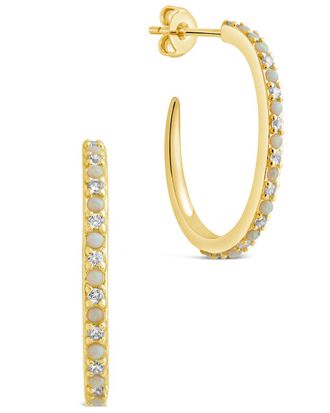Sterling Forever Lorna CZ & Opal Studded Hoop Earrings