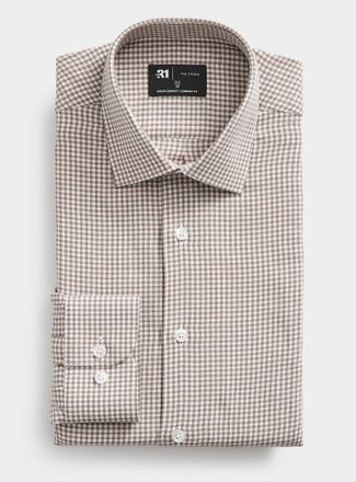 Le 31 Mens Taupe gingham shirt Comfort fit