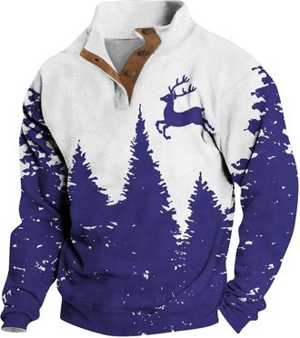 Generic Christmas Jumpers for Men 1/4 Zip Funny Graphic Xmas Sweatshirt Stand Collar Long Sleeve Ugly Christmas Jumpers Winter Warm Holiday Sweaters