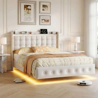OEM Lit 160x200 - Pocketpop - Usb Y Led - Terciopelo Blanco - Somier De Lamas