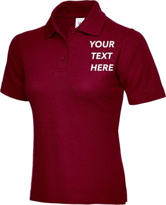 Generic Personalised Ladies Polo Shirt Your Text Logo 17 Colours stag Workwear top (Maroon, S, s)