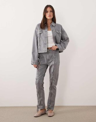 Asos Jeans dritti anni 90 grigi con lacci in coordinato-Grigio
