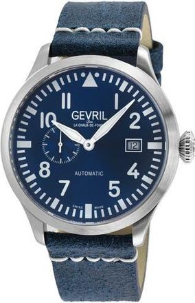 Gevril Group Vaughn Leather Strap Automatic Watch, 44mm in Blue at Nordstrom Rack