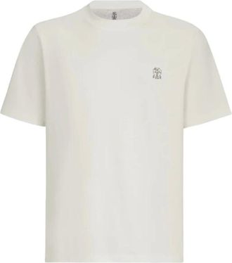 Brunello Cucinelli T-shirt in jersey con logo - - Tops - Uomo - Bianco - M