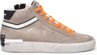 Crime London Grey Leather Suede High-Top Sneakers