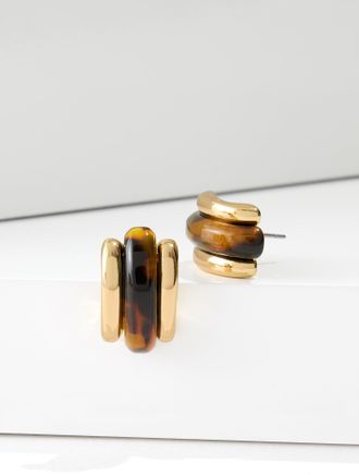 Talbots Keepsake Half Hoop Earrings - Tortoiseshell/Gold - 001 Talbots
