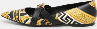 Versace Yellow/black Leather Savage Wild Barocco Ballet Flats