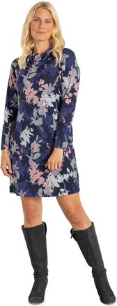 Klass Botanical Printed Brushed Knitted Tunic Dress - Navy/Pink - XL