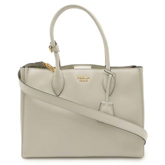 Prada Grayish Off-White Talco Leather Shoulder Bag Tote Bag (Pre-Owned)