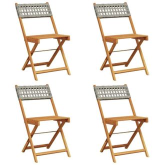 vidaXL Vidaxl - Sillas De Jard&iacute;n Plegables 4 Uds Madera Maciza Y Rat&aacute;n Pe Gris