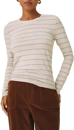 Splendid Bri Stripe Long Sleeve T-Shirt in White Pale Oak/light Brown at Nordstrom, Size X-Large