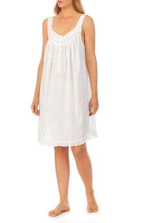 Eileen West Cotton Dobby Stripe Chemise in White at Nordstrom, Size X-Large