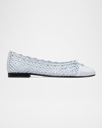 Tory Burch Woven Leather Cap-Toe Ballerina Flats