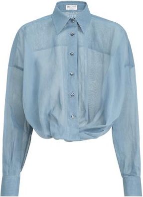 Brunello Cucinelli Organza shirt in Azure at Nordstrom, Size Xx-Large Eu