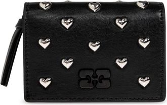 Ganni Accessoires, Dames, Zwart, ONE Size, Leer, Bou Heart-Stud Portemonnee