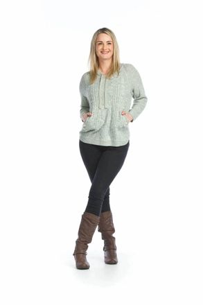 Papillon Cable Knit Hooded Sweater With Pockets In Sea Foam