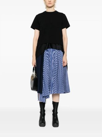 sacai Womens Combo Satin & Cotton T-Shirt In Black