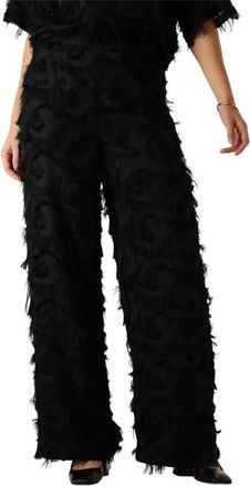 Minus Elegante franje hoge taille broek - Dames - Wijde Broeken - Zwart - S - Broeken