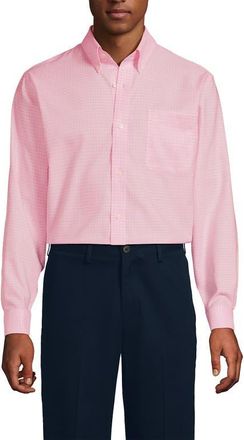 Lands End Tall No Iron Supima Cotton Oxford Dress Shirt in Sea Salt Pink Plaid at Nordstrom, Size 15.5 - 33