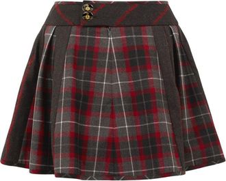 Vivienne Westwood Charcoal Grey/Red Tartan Pleated A-Line Skirt