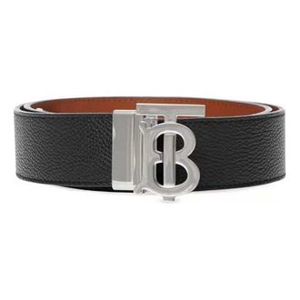 Burberry 26 TB Monogram Buckle Reversible Belt Black Tan 8043247