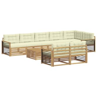 vidaXL Conjunto De Sof&aacute;s De Exterior 9 Pcs Blanco Y Crema Poli&eacute;ster Vidaxl