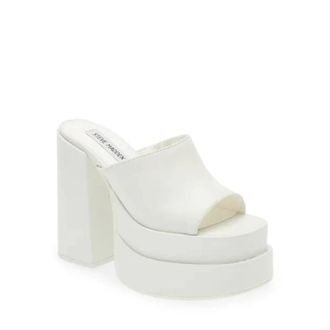 Steve Madden Cagey CAGE03S1 Sandals White Leather Block Heel ZAP766