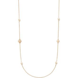 Tory Burch Kira Pearl Delicate Long Necklace in Tory Gold/cream at Nordstrom