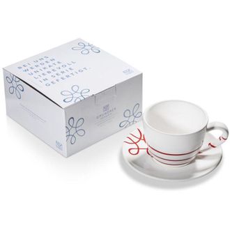 Gmundner Keramik Gmundner Keramik - Pur Geflammt Rojo, Taza De T&eacute; Maxima Con Platillo