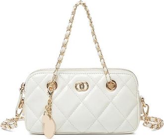 Generic Compatible For Embroidered Diamond Pattern Mini Bag Womens Chain Crossbody Single Shoulder Handbag Small Square(WHITE)