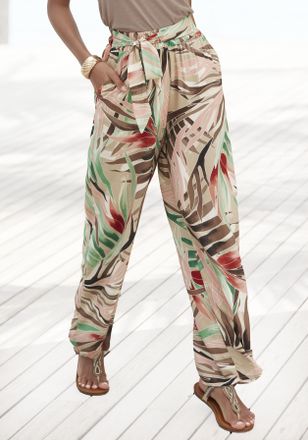 Vivance Palazzohose VIVANCE, Damen, Gr. 34, N-Gr, beige (sand bedruckt), Web, Obermaterial: 100% Viskose, bedruckt, figurumspielend lang, Hosen Palazzohose, a