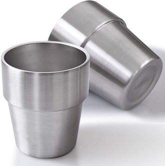 OEM Sphproducts - Tazza In Acciaio Inox - Doppia Parete - Infrangibile - Argento - Tazze Riutilizzabili - Adatte Per Barbecue E Ufficio - 2 Pezzi
