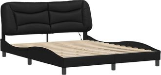 vidaXL Estructura De Cama Con Luces Led Cuero Pe Negro 160x200 Cm Vidaxl