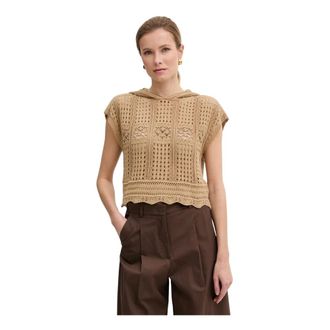 Twinset Hooded Knitted Top - Dames - Ronde hals truien - Bruin - M - Katoen - Truien & Vesten