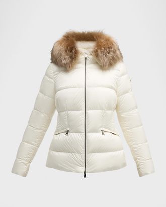 Moncler Boed Hooded Shearling-Trimmed Short Down Jacket