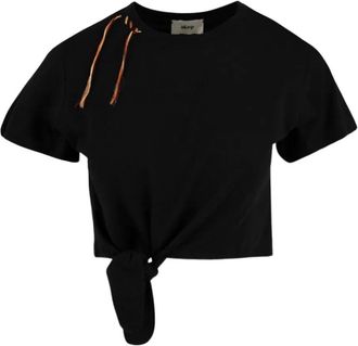 Akep logo-embroidered crop T-shirt - women - Fabric - M - Black