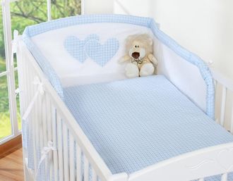 OEM Juego De Ropa De Cama De 3 Piezas 135x100 - Corazones A Cuadros Azules