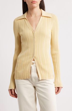 & Other Stories Collared V-Neck Rib Cardigan in Yellow Light at Nordstrom, Size Medium
