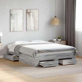 vidaXL Cama Con Cajones Madera De Ingenier&iacute;a Gris Sonoma 135x190 Cm Vidaxl