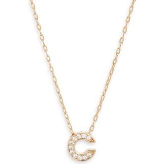 Nordstrom Pav&eacute; Cubic Zirconia Initial Necklace in C- Clear- Gold at Nordstrom