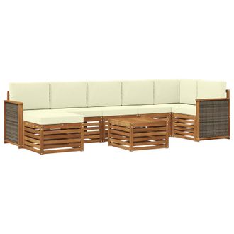 vidaXL Conjunto De Sof&aacute;s De Exterior Con Coj&iacute;n 7 Pcs Natural Y Crema Vidaxl