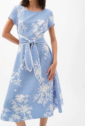 Joseph Ribkoff Floral Fit And Flare Dress In Blue/white
