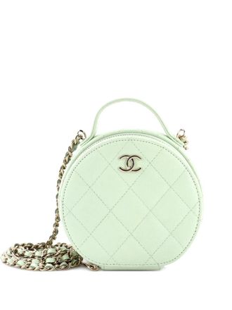 Chanel Handle with Care Round Vanity Case with Chain Quilted Caviar Small crossbody bag - Green