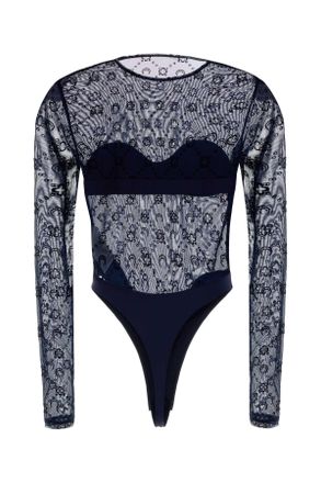 Marine Serre Womens Navy Blue Stretch Tulle Bodysuit Bl90navy Maglie Sweater