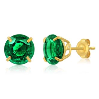 MAX + STONE 14k Yellow Gold 9mm Round Cut Gemstone Stud Earrings