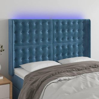 vidaXL Cabecero Con Led De Terciopelo Azul Oscuro 147x16x118/128 Cm Vidaxl