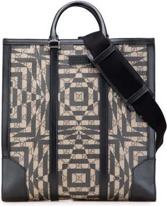 Gucci Beige Black Pvc Leather Shoulder Bag Tote Bag (Pre-Owned)