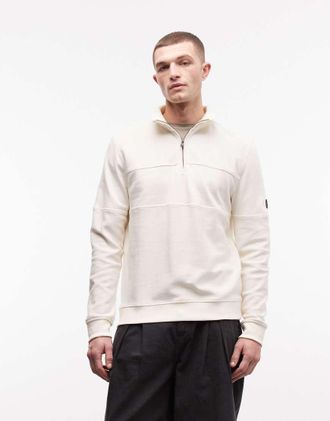 Barbour Kaspian - Felpa bianca con logo e zip corta-Bianco