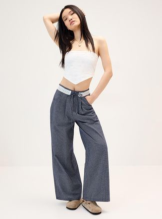 Twik Womens Plaid crochet-detail pant
