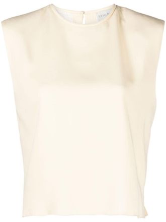 Forte_Forte crew-neck satin-finish blouse - women - Viscose/Spandex/Elastane - III - Neutrals